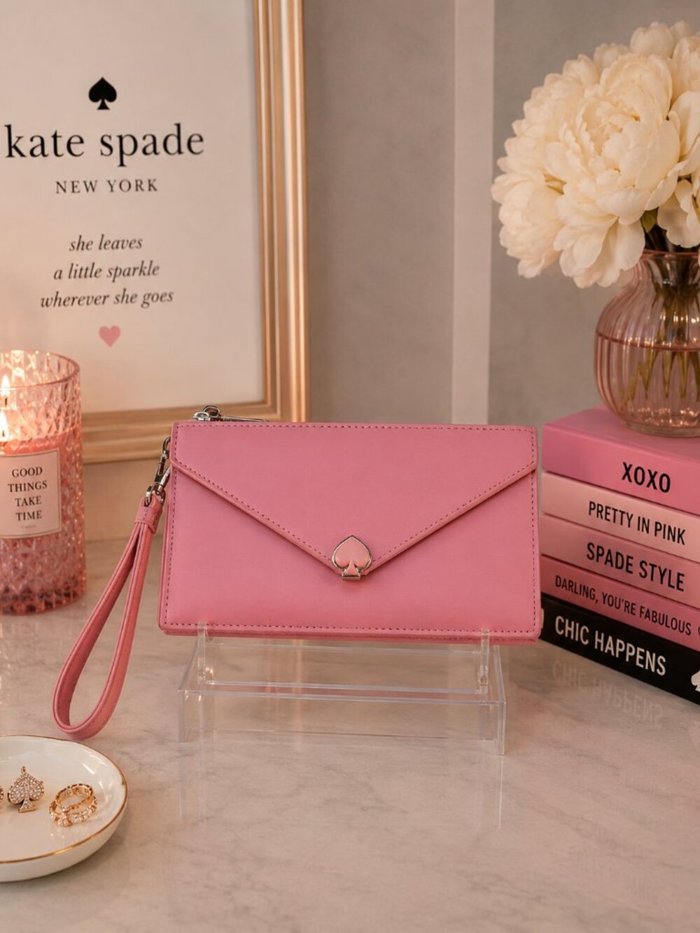 Kate Spade NWOT Yours Truly Pink Envelope Wristlet Clutch